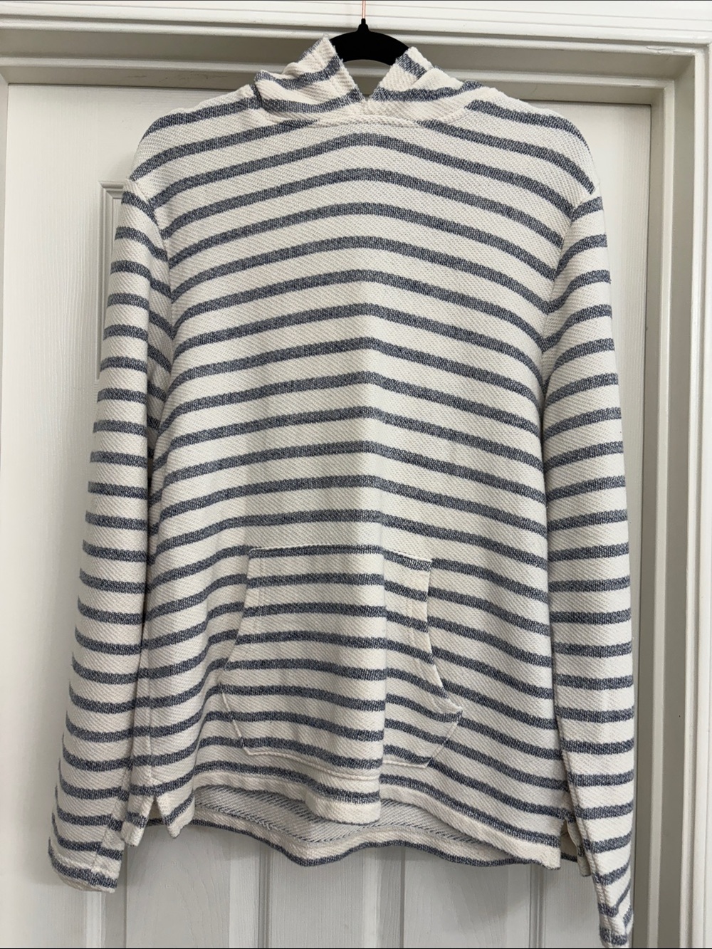 Striped Hooded Knit Sweater - cream and blue